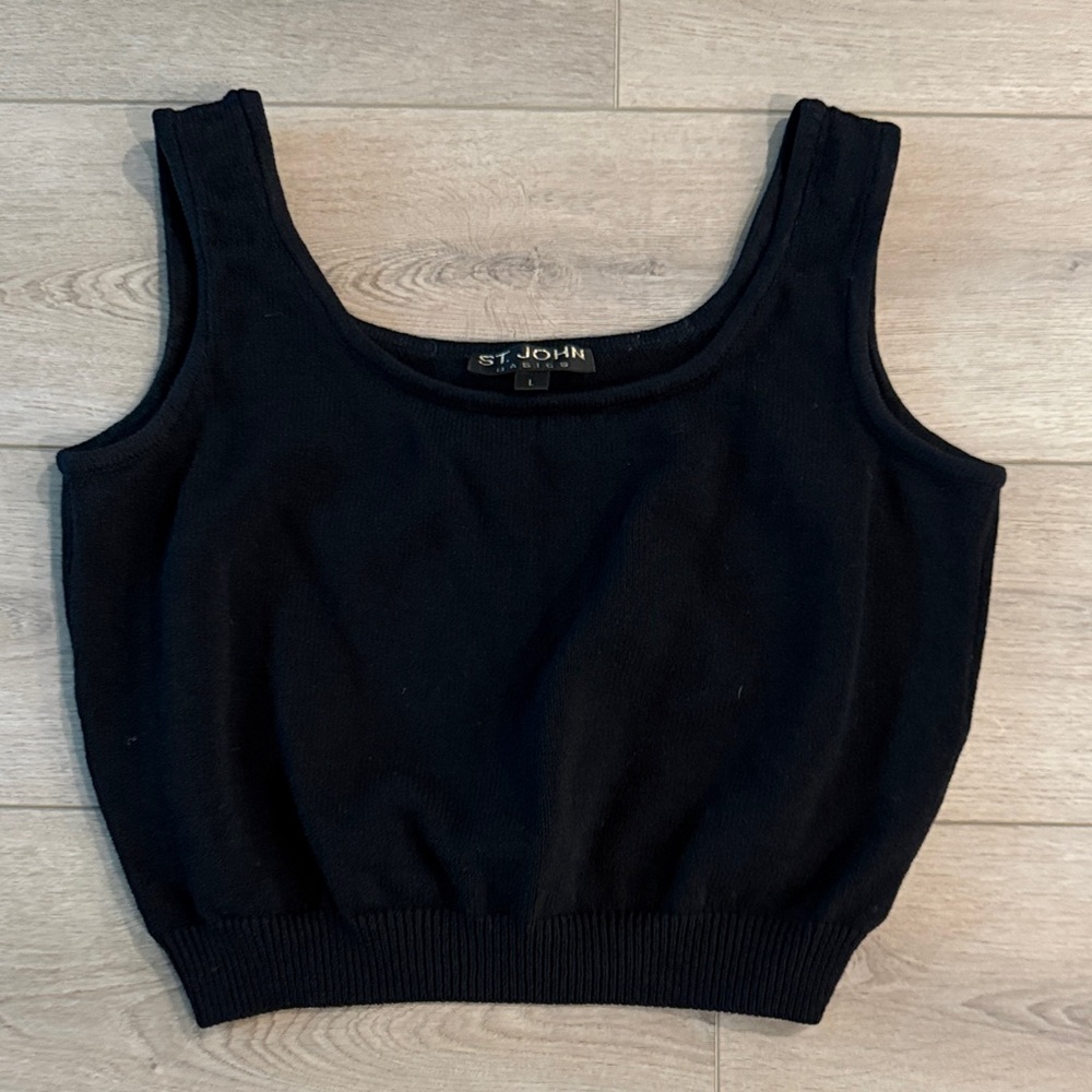 St. John Black Knit Scoop Neck Tank